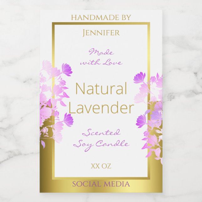 Floral Product Packaging Labels White Gold Purple (Single Label)