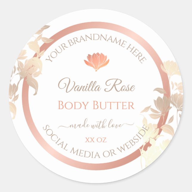 Floral Product Packaging Labels White Rose Gold (Front)