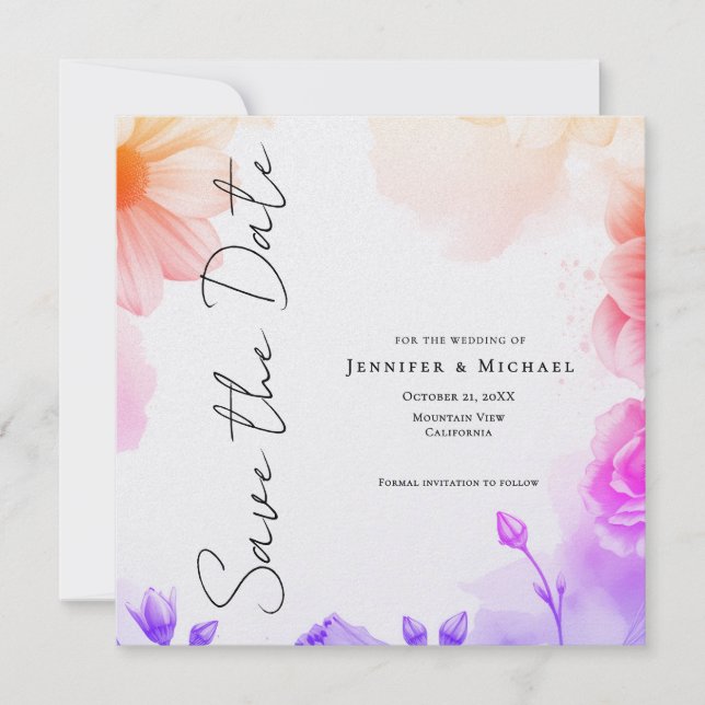 Floral Professional Minimalist Modern Plain Save The Date (Front)