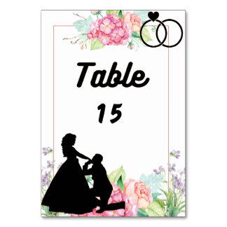 Floral Proposal Silhouette Wedding Table Number