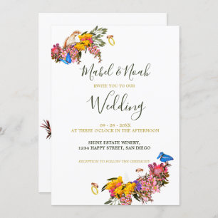 Floral Protea Cockatoo Sustainable Bees Wedding Invitation