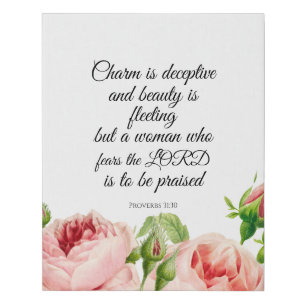 Floral Proverbs 31:30 Wrapped Canvas Print