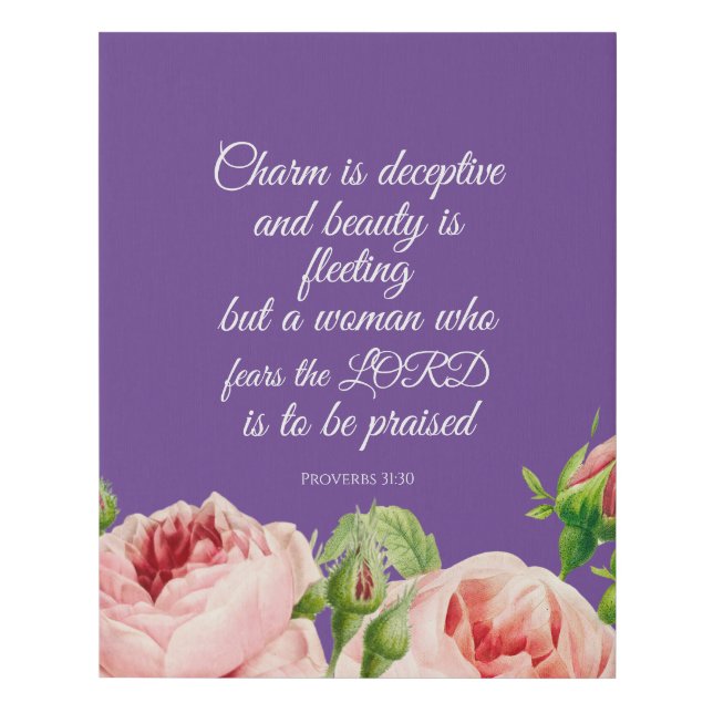 Floral Proverbs 31:30 Wrapped Canvas Print (Front)