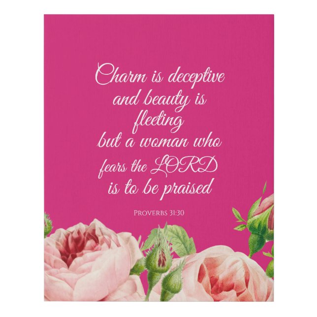 Floral Proverbs 31:30 Wrapped Canvas Print (Front)