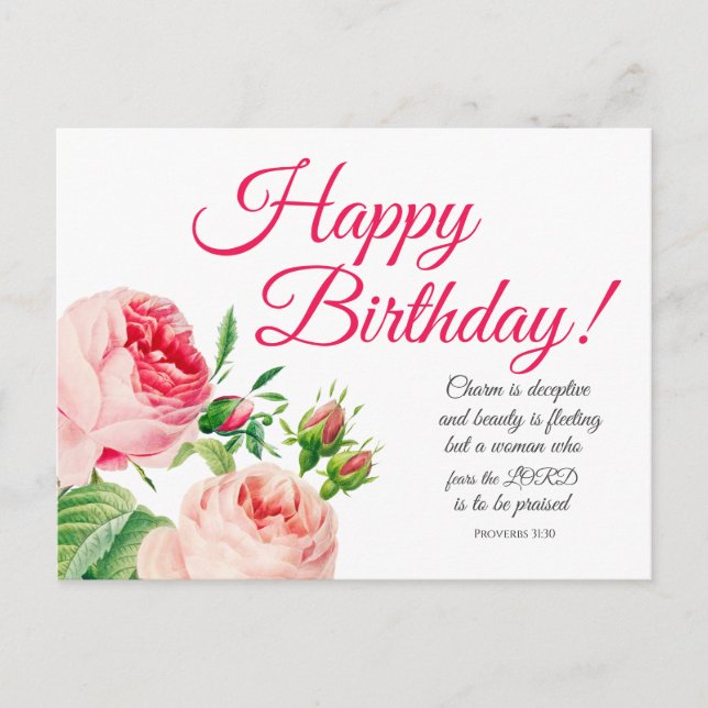 Floral Proverbs 31 Birthday Postcard (Front)