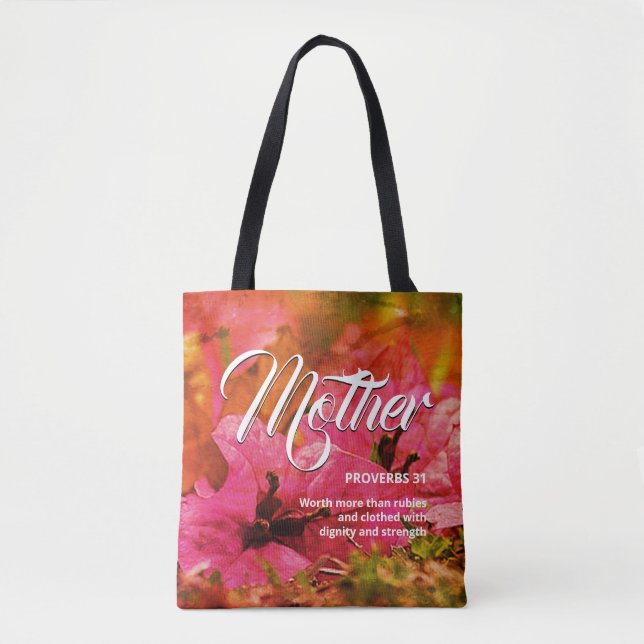 Floral Proverbs 31 Mother Christian Tote Bag (Front)