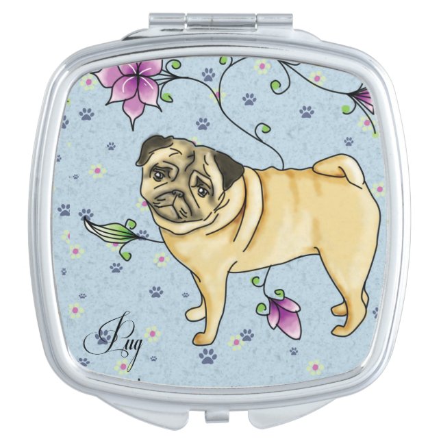 Floral Pug Compact Mirror (Front)
