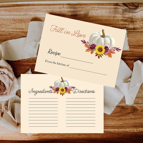 Floral Pumkpkin Bridal Shower Recipe Note Enclosure Card