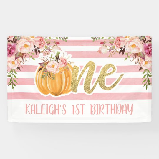 Floral Pumpkin 1st Birthday Banner Pink Stripes Zazzle Com