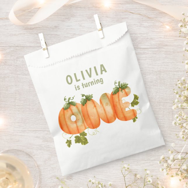 Floral Pumpkin 1st Birthday Fall  Favor Bag (Clipped)