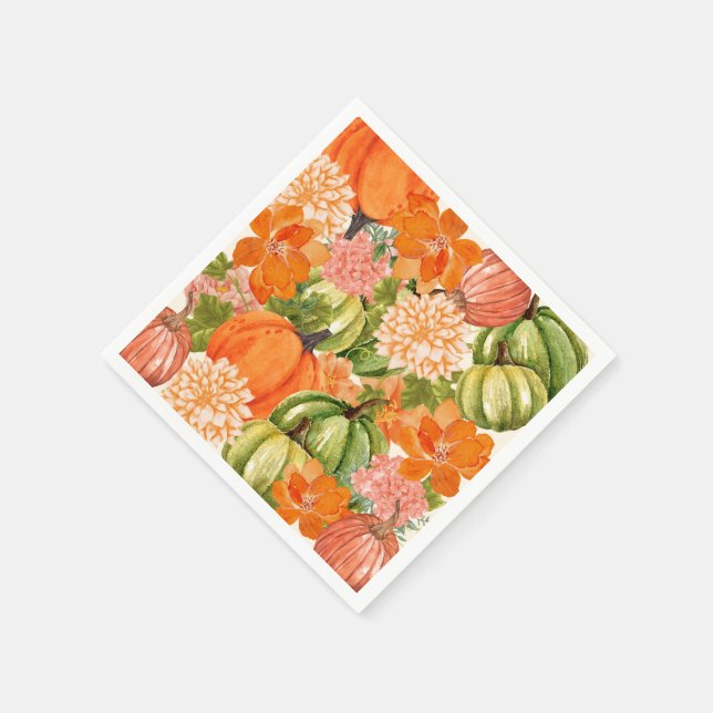 Floral Pumpkin 1st Birthday Fall  Napkins (Corner)
