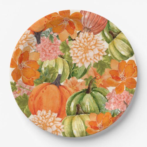 Floral Pumpkin 1st Birthday Fall  Paper Plates