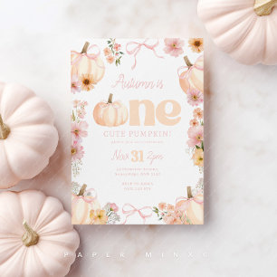 Floral pumpkin 1st Birthday Orange Pink Bow Invitation