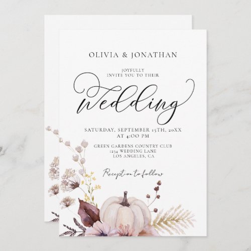 Floral Pumpkin All in 1 Budget QR Code Wedding  Invitation