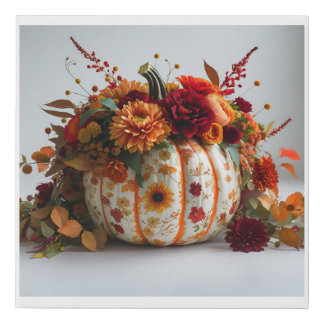 Floral Pumpkin Autumn Decor Faux Canvas Print