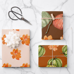 Floral Pumpkin Autumn Fall Wrapping Paper Sheets