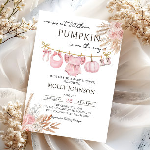 Floral Pumpkin Baby Clothesline Fall Baby Shower Invitation
