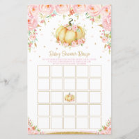 Floral Pumpkin Baby Shower Bingo Game Activity