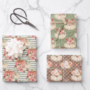 Floral Pumpkin Baby Shower Girl Birthday Party Wrapping Paper Sheets