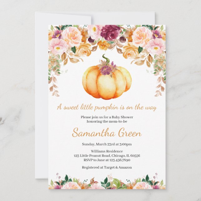 Floral Pumpkin Baby Shower Invitation (Front)