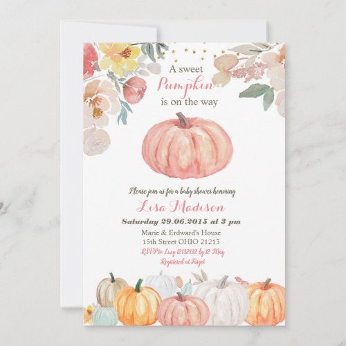 Floral Pumpkin baby shower Invitation