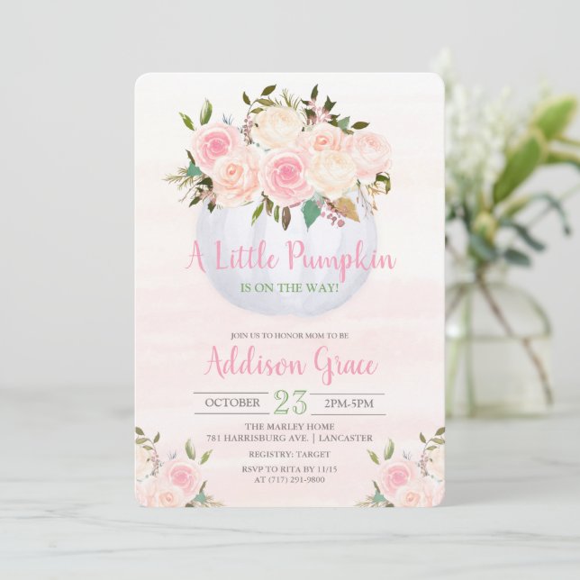 Floral Pumpkin Baby Shower Invitation (Standing Front)