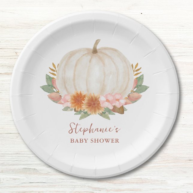 Floral Pumpkin Baby Shower Paper Plates (Creator Uploaded)