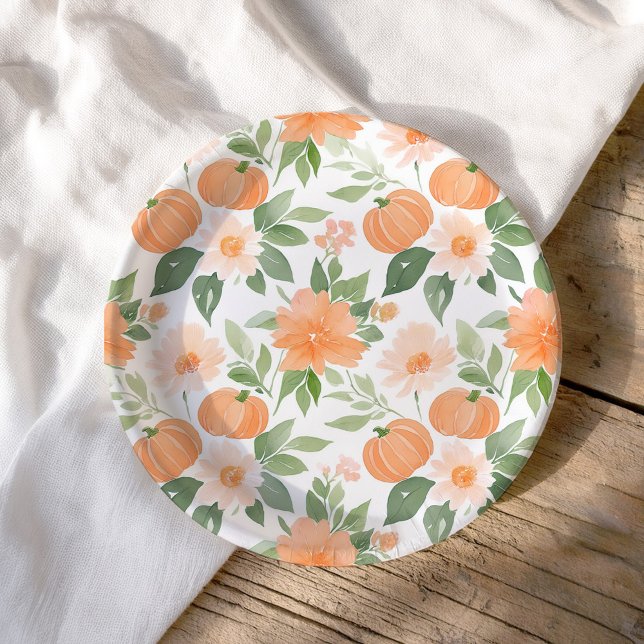 Floral Pumpkin Baby Shower Paper Plates (Creator Uploaded)