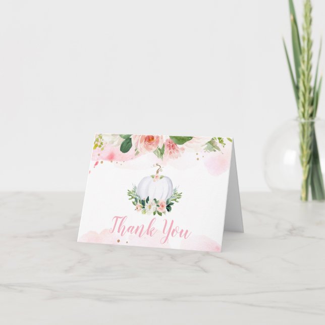 Floral Pumpkin Baby Shower Thank You Card (Front)