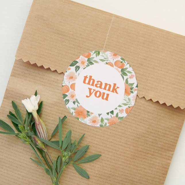 Floral Pumpkin Baby Shower Thank You Classic Round Sticker (Creator Uploaded)