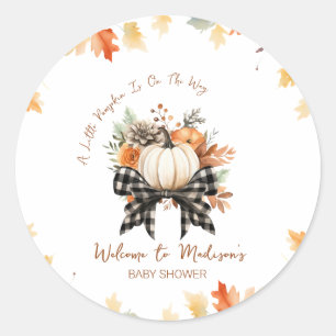 Floral Pumpkin Baby Shower with Plaid Ribbon Classic Round Sticker