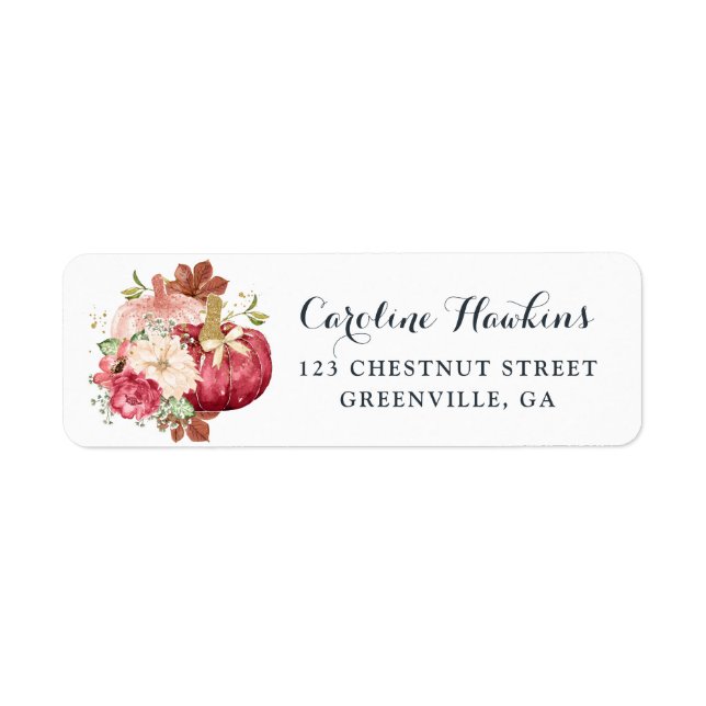 Floral Pumpkin Blush Marsala Glitter Baby Shower Label (Front)