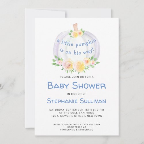 Floral Pumpkin Boys Baby Shower Invitation
