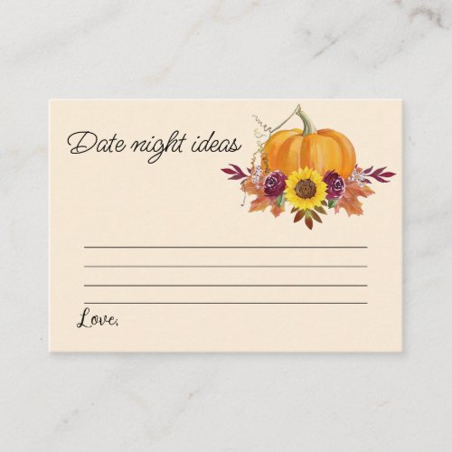 Floral Pumpkin Bridal Shower Date Game  Enclosure Card