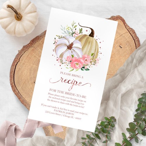 Floral Pumpkin Bridal Shower Recipe Request Enclos Enclosure Card