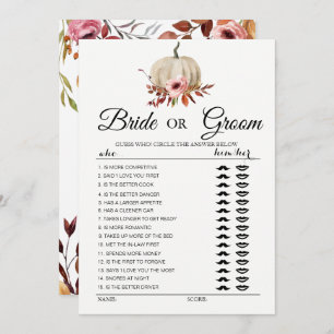 Floral pumpkin Bride or Groom game  Invitation