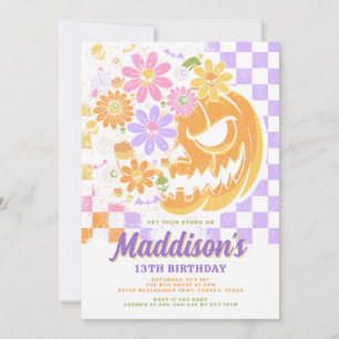 Floral Pumpkin Colorful Halloween 13th Birthday Invitation