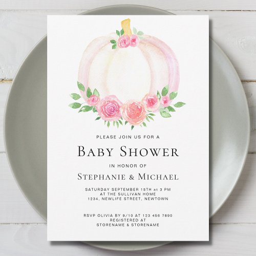 Floral Pumpkin Couples Baby Shower Invitation