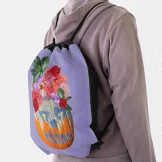 Floral Pumpkin Cutout Design for Autumn Spring Drawstring Bag