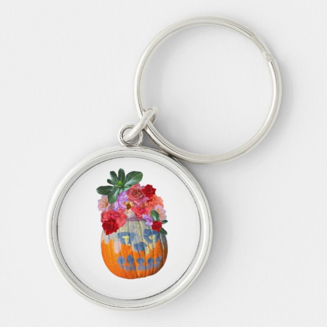 Floral Pumpkin Cutout Design for Autumn Spring Keychain (Front)