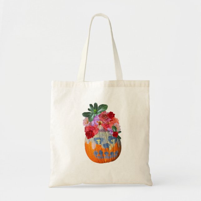 Floral Pumpkin Cutout Design for Autumn Spring Tote Bag (Front)