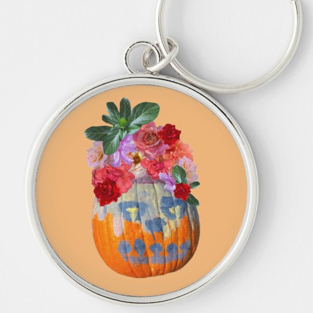 Floral Pumpkin Cutout Design Keychain (Front)