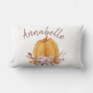 Floral Pumpkin Fall Autumn Name Girls Room Lumbar Pillow