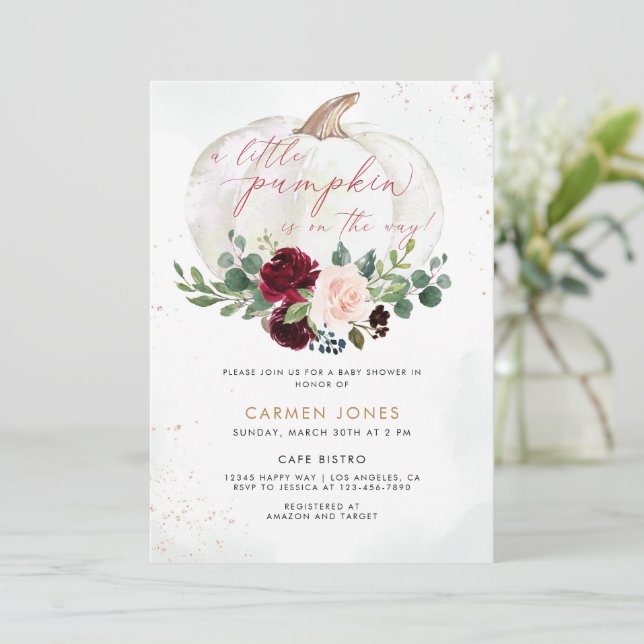 Floral Pumpkin Fall Baby Shower Gender Neutral Invitation (Standing Front)