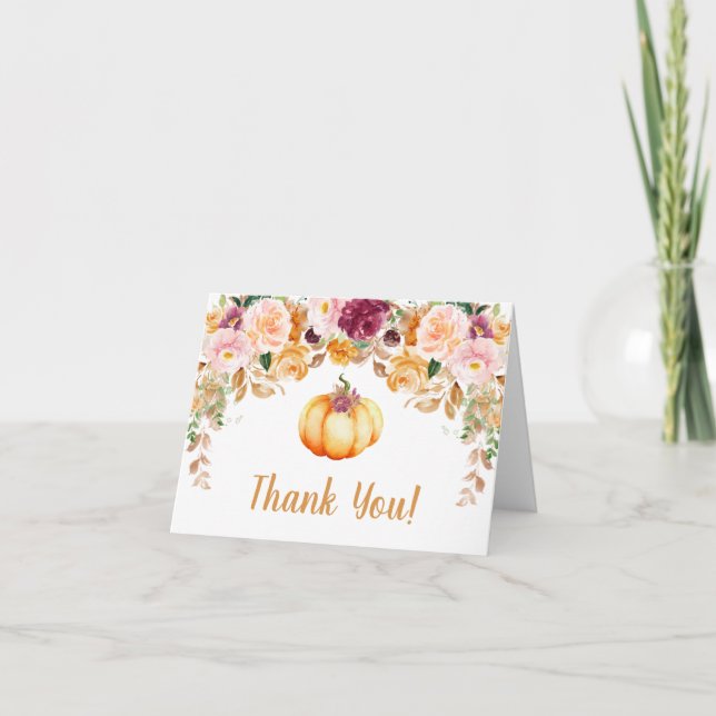 Floral Pumpkin Fall Baby Shower Thank You Card (Front)