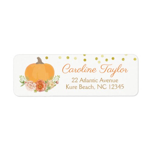 Floral Pumpkin Fall Baby Shower Watercolor Label