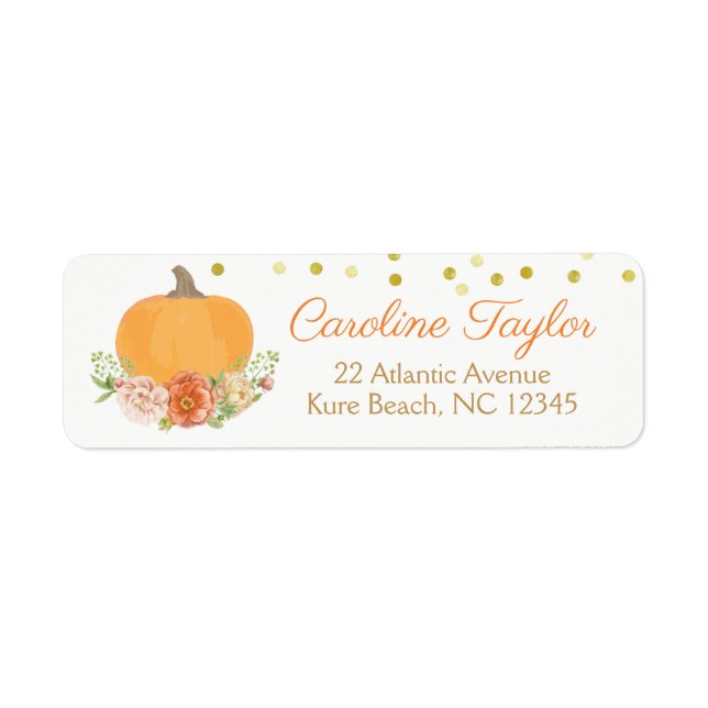 Floral Pumpkin Fall Baby Shower Watercolor Label (Front)