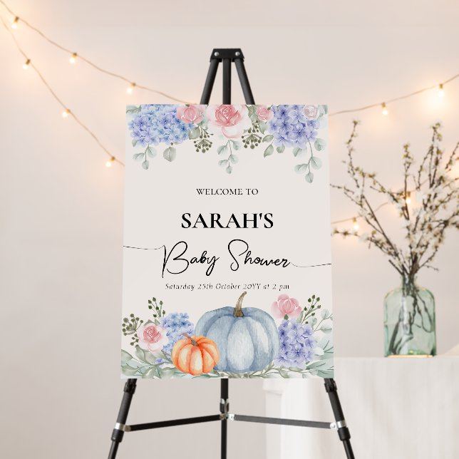 Floral Pumpkin Fall Baby Shower Welcome Sign  (In Situ (Stand))