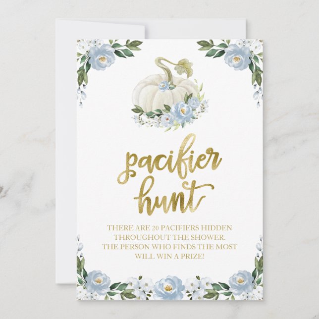 Floral Pumpkin Fall Boy Pacifier Hunt Game Sign Invitation (Front)