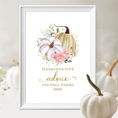 Floral Pumpkin Fall Bridal Shower Advice Sign